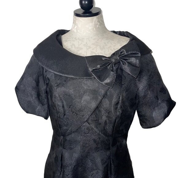 Victor Costa Dress And Jacket Set Size 6 Two Piece Black Floral Jacquard New - Picture 3 of 12